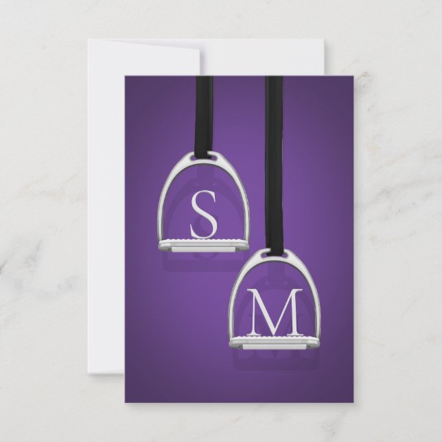 Monogrammed Stirrup Irons Dark Purple Equestrian Thank You Card (Front)