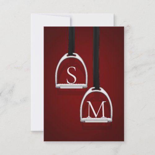Monogrammed Stirrup Irons Dark Red Equestrian Thank You Card