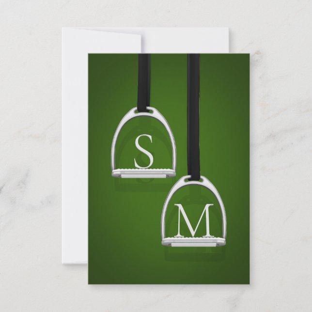 Monogrammed Stirrup Irons Hunter Green Equestrian Thank You Card (Front)