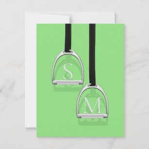 Monogrammed Stirrup Irons Lime Green Equestrian Note Card