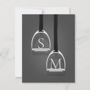Monogrammed Stirrup Irons Medium Gray Equestrian Note Card