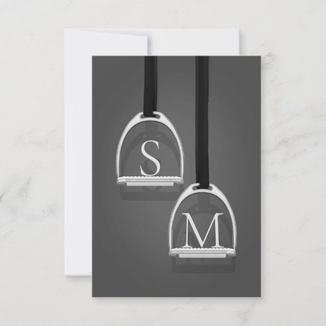 Monogrammed Stirrup Irons Medium Gray Equestrian Thank You Card (Front)