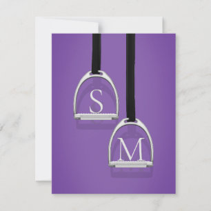 Monogrammed Stirrup Irons Purple Equestrian Note Card