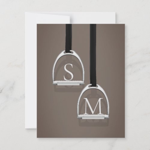 Monogrammed Stirrup Irons Sepia Brown Equestrian Note Card
