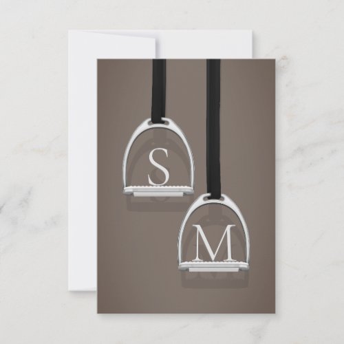 Monogrammed Stirrup Irons Sepia Brown Equestrian Thank You Card