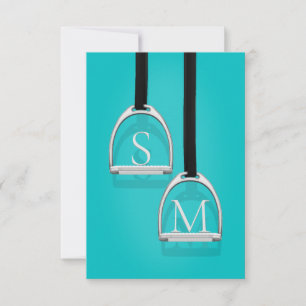 Monogrammed Stirrup Irons Turquoise Equestrian Thank You Card