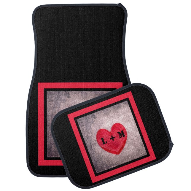 Monogrammed Stonewashed Heart Car Mat (Set)