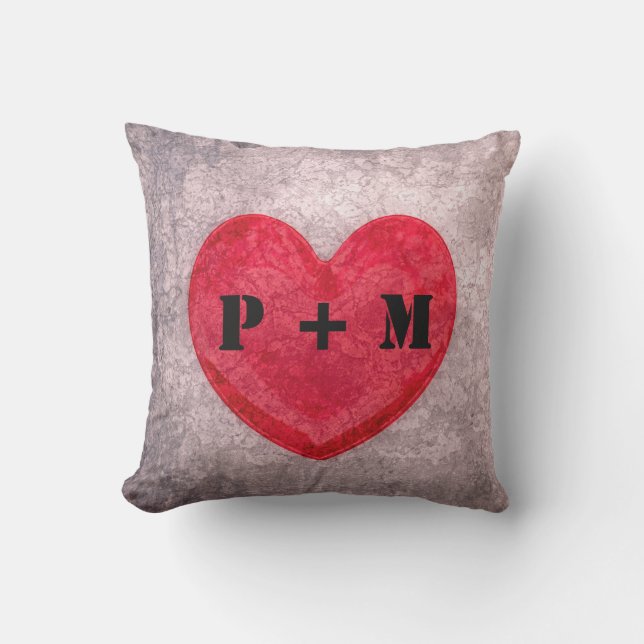 Monogrammed Stonewashed Heart Outdoor Pillow (Front)