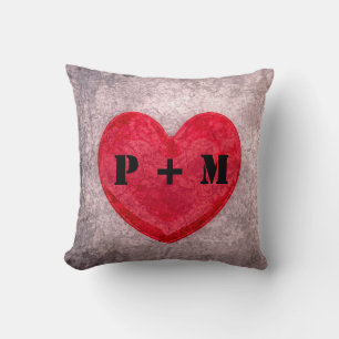 Monogrammed Stonewashed Heart Throw Pillow