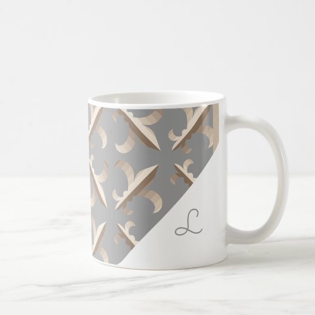 Monogrammed Striped fleur de lis pattern Coffee Mug (Right)