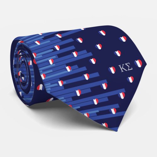 Monogrammed Stripes and Hearts Navy Blue Neck Tie