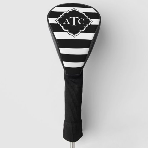 Monogrammed Stripes In Black And White Colors Golf Head Cover