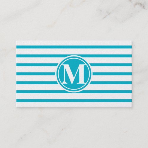 Monogrammed Stripes Pattern Scuba Blue Business Card