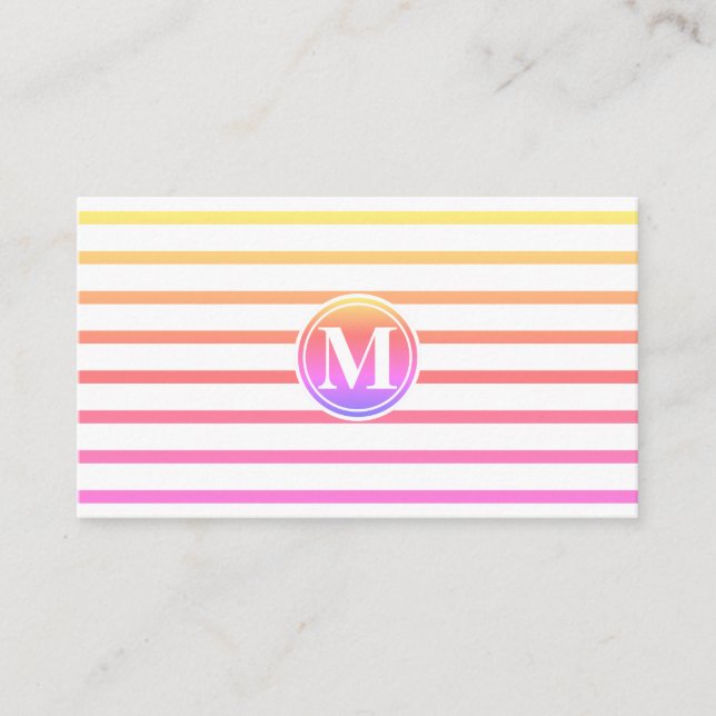 Monogrammed Stripes Pattern Summer Business Card (Front)