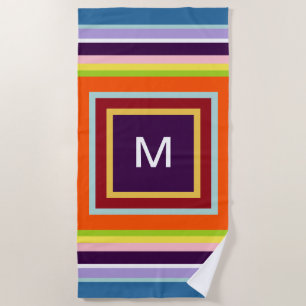Monogrammed Stripes Pink Blue Yellow Orange Purple Beach Towel