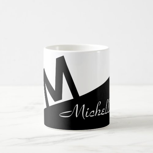 monogrammed stylish Black and white color block Coffee Mug