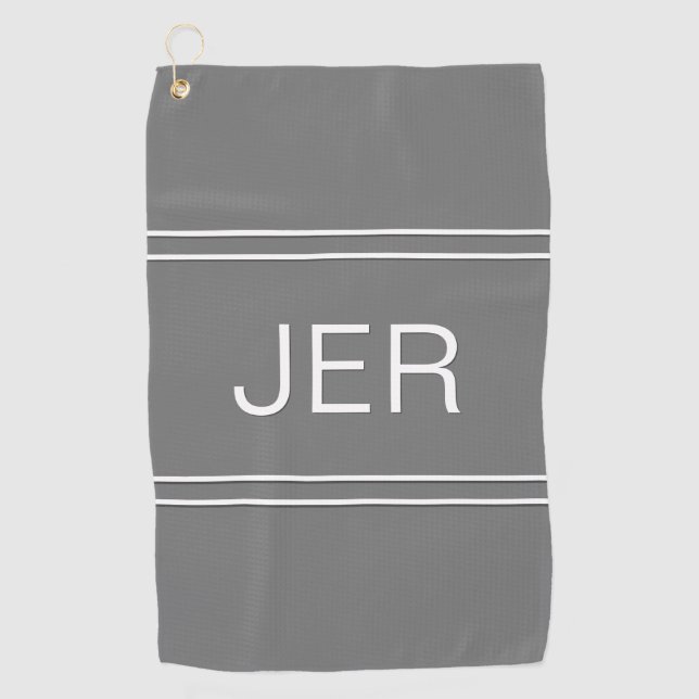 Monogrammed Stylish Golfer Elegant Modern Gray Golf Towel (Front)