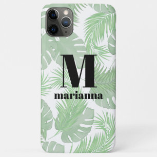Monogrammed Stylish Initial Trendy Palm Leaves iPhone 11 Pro Max Case