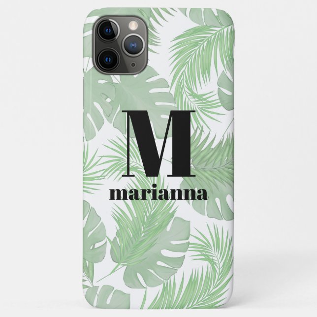 Monogrammed Stylish Initial Trendy Palm Leaves Case-Mate iPhone Case (Back)