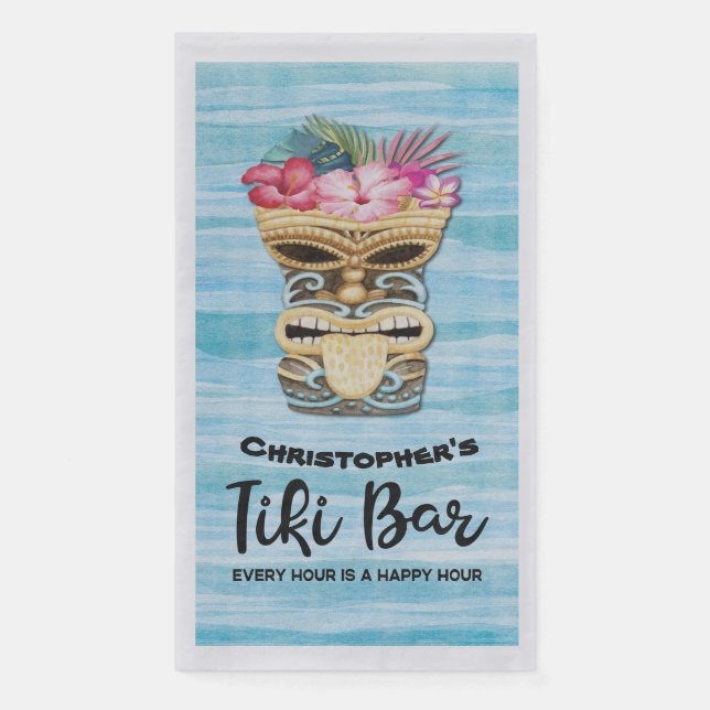 Monogrammed Summer Beach Tiki Bar Party Paper Guest Towels (Front)