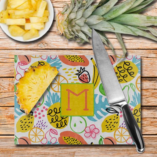 Monogrammed Summer Fruit Pattern Cutting Board