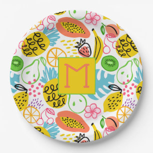 Monogrammed Summer Fruit Pattern Paper Plates