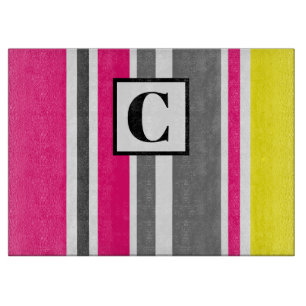 Monogrammed Summer Stripes Glass Cutting Board