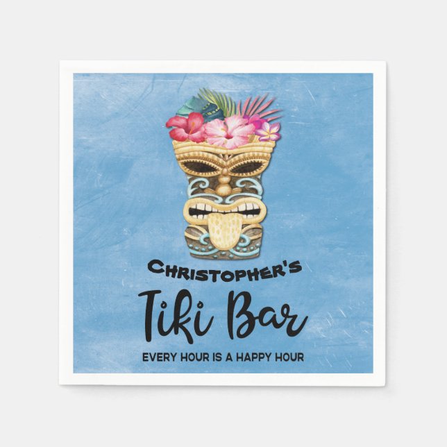 Monogrammed Summer Tiki Bar Party Napkins (Front)