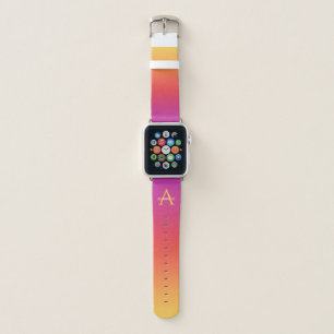 Monogrammed Summer Yellow, Red & Violet Ombre Apple Watch Band