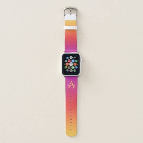 Monogrammed Summer Yellow Red  Violet Ombre Apple Watch Band