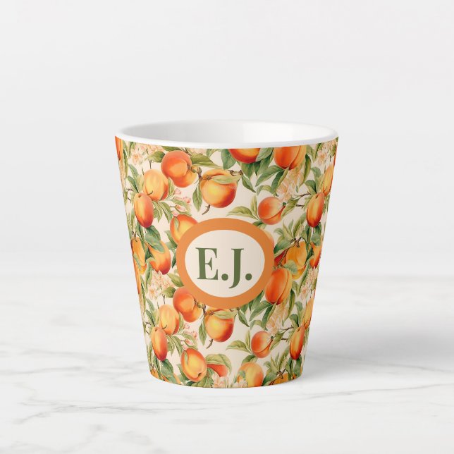 Monogrammed Summertime Peaches  Latte Mug (Front)