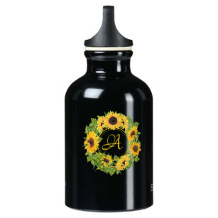 Monogrammed Sunflower Aluminum Water Bottle