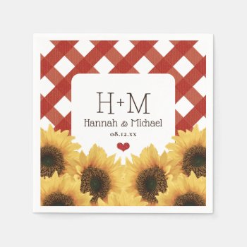 Monogrammed Sunflower And Red Gingham Wedding Napkins by OccasionInvitations at Zazzle