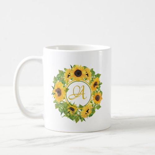 Monogrammed Sunflower Coffee Mug