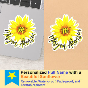 Monogrammed Sunflower Girl Tag - Handwritten Name Sticker