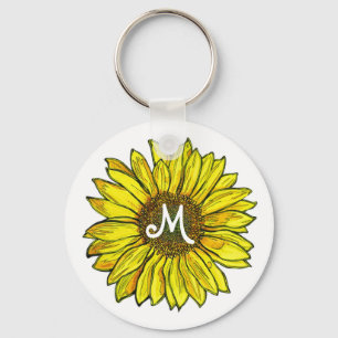 Monogrammed Sunflower Keychain