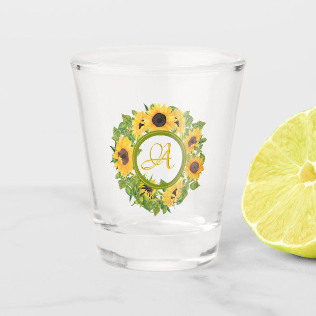 Monogrammed Sunflower Shot Glass (Front)