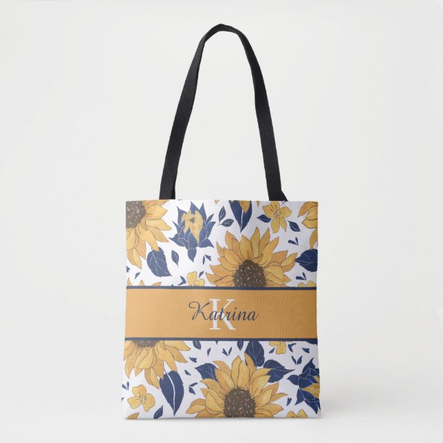 Monogrammed Sunflower Tote Bag (Front)