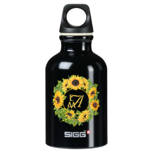 Monogrammed Sunflowers Pattern Decorative Aluminum Water Bottle