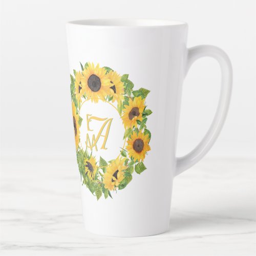 Monogrammed Sunflowers Pattern Decorative Latte Mug