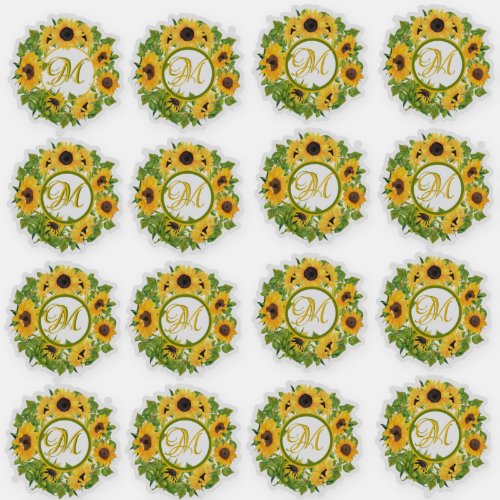 Monogrammed Sunflowers Pattern Decorative Sticker