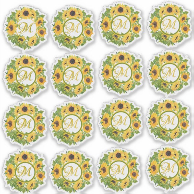Monogrammed Sunflowers Pattern Decorative Sticker (Front)