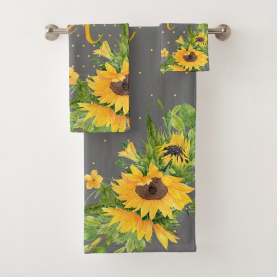 Monogrammed Sunflowers Yellow Gray Decor Bath Towel Set | Zazzle.com