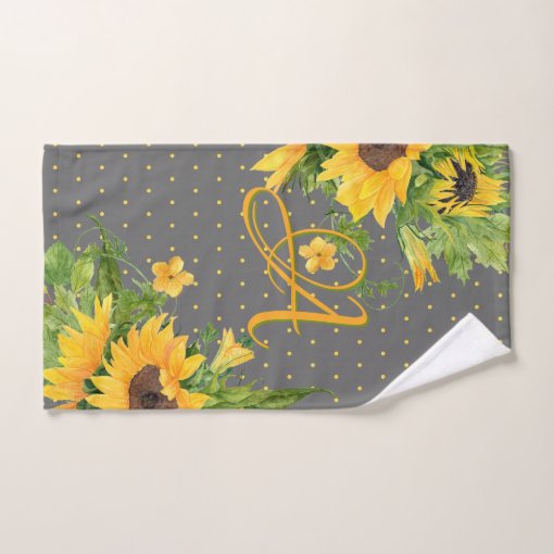 Monogrammed Sunflowers Yellow Gray Decor Bath Towel Set Zazzle