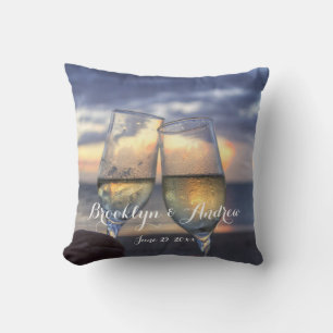Monogrammed Sunset On Beach Wedding Pillows