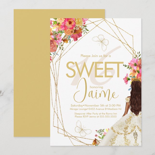 Monogrammed Sweet 16  Florals Garden Girl Invitation (Front/Back)