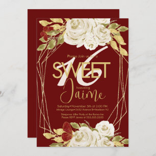 Monogrammed Sweet 16 Ivory Florals Wine Invitation