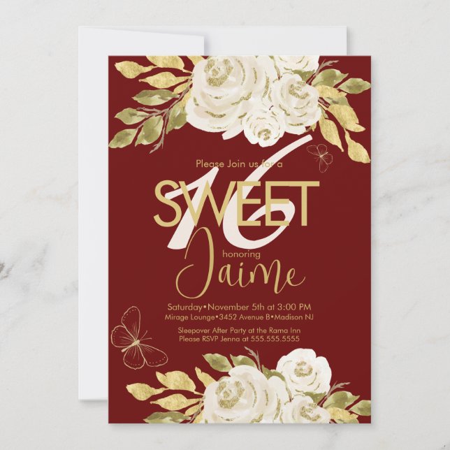 Monogrammed Sweet 16 Ivory Rose Pink Florals Wine Invitation (Front)