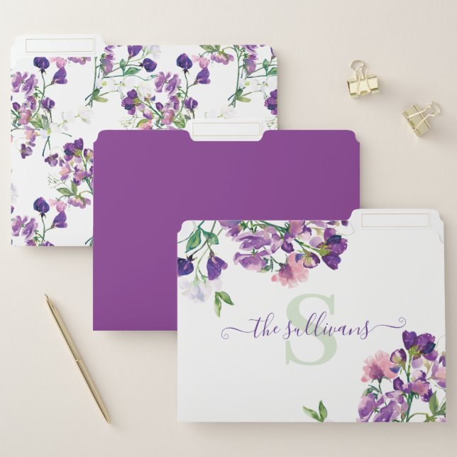 Monogrammed Sweet Pea File Folders (Set)