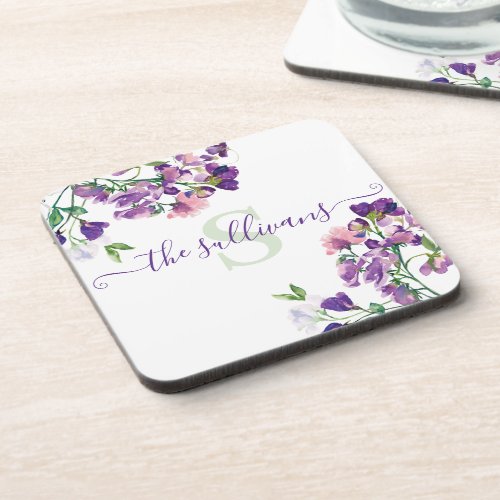 Monogrammed Sweet Pea Hard plastic coaster